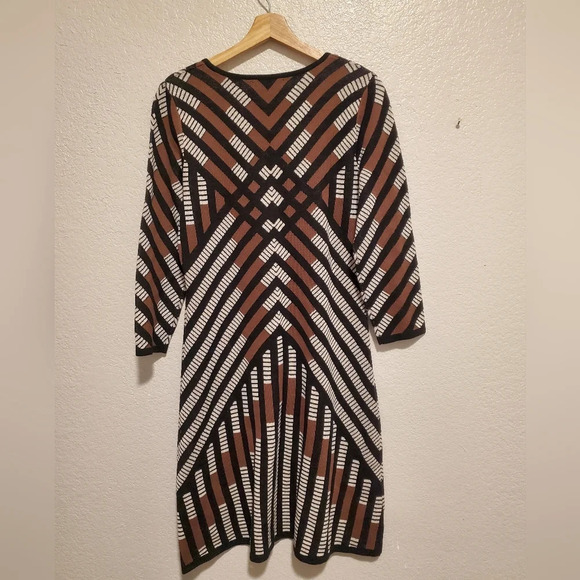 Nine West Long Sleeve Aztec Stretch Knit Sheath Woven Cotton Sweater Dress - Picture 5 of 8